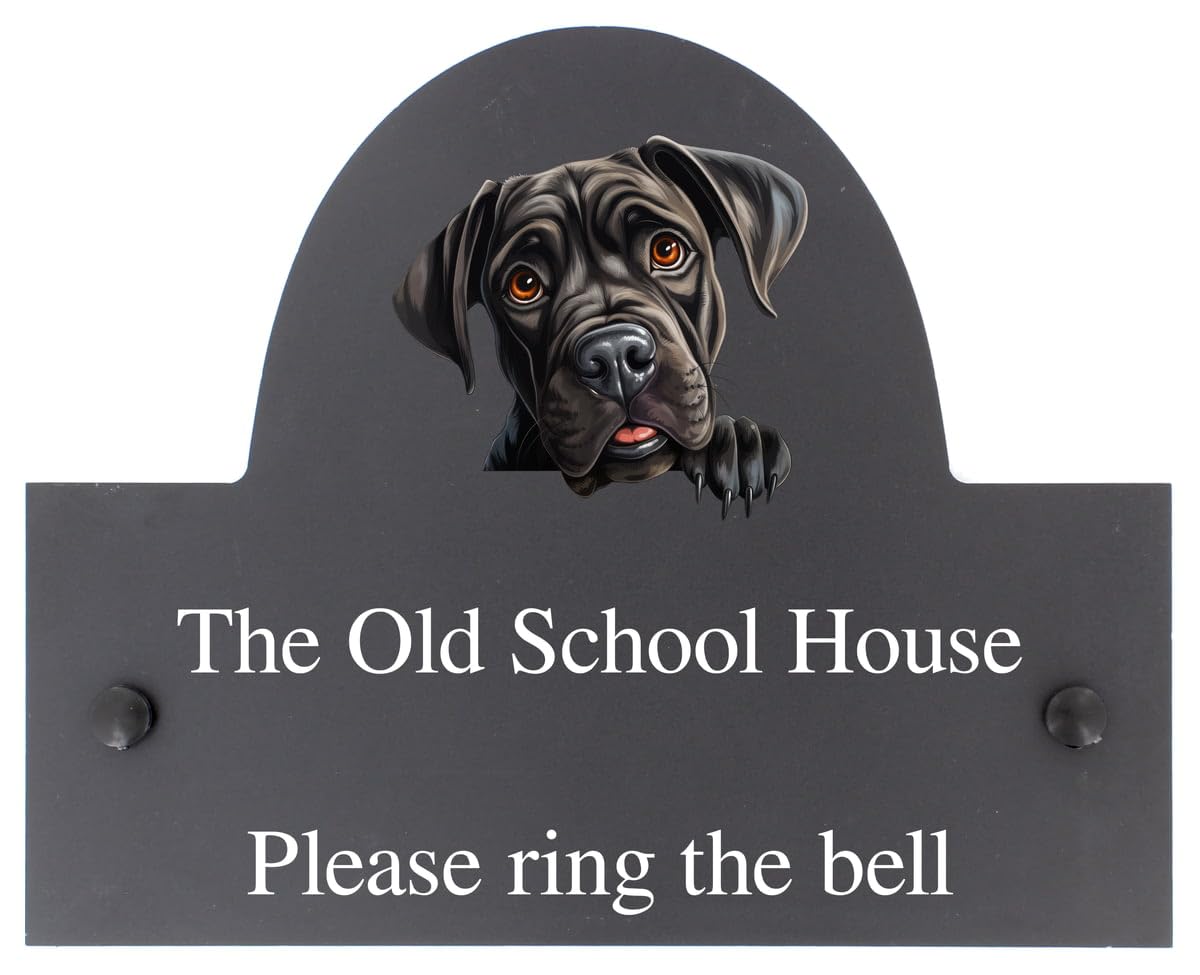 Targa personalizzabile con nome o numero civico in ardesia con cane corso, 25 x 20 cm