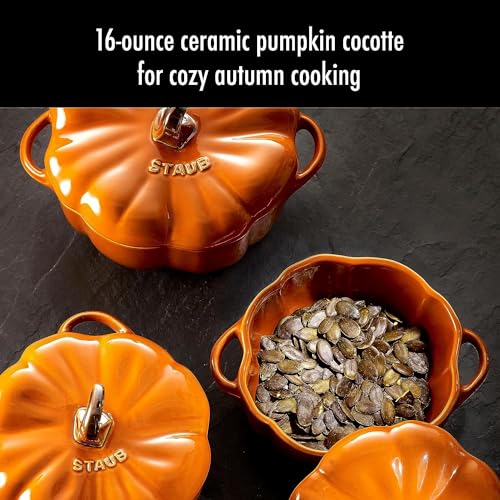 Image of Staub Ceramic 2-pc 24-oz Petite Pumpkin Cocotte Set - Burnt Orange