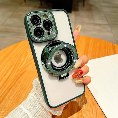 Étui de téléphone de support transparent pailleté haut de gamme iPhone 15 Pro Max vert