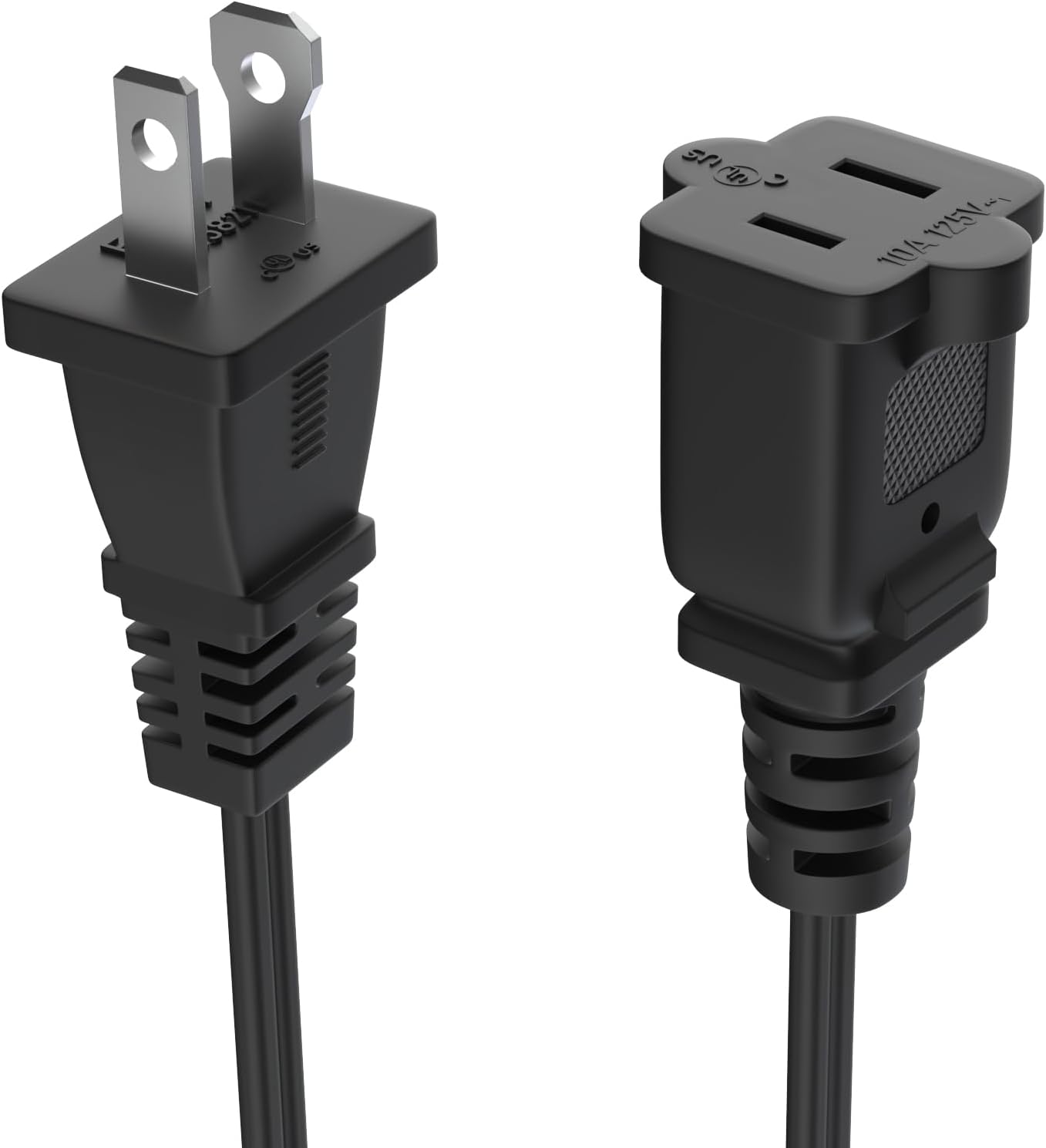 Short Extension Cord 1 Foot US 2 Prong Extension Cords 2 Outlet Black Extension Cord