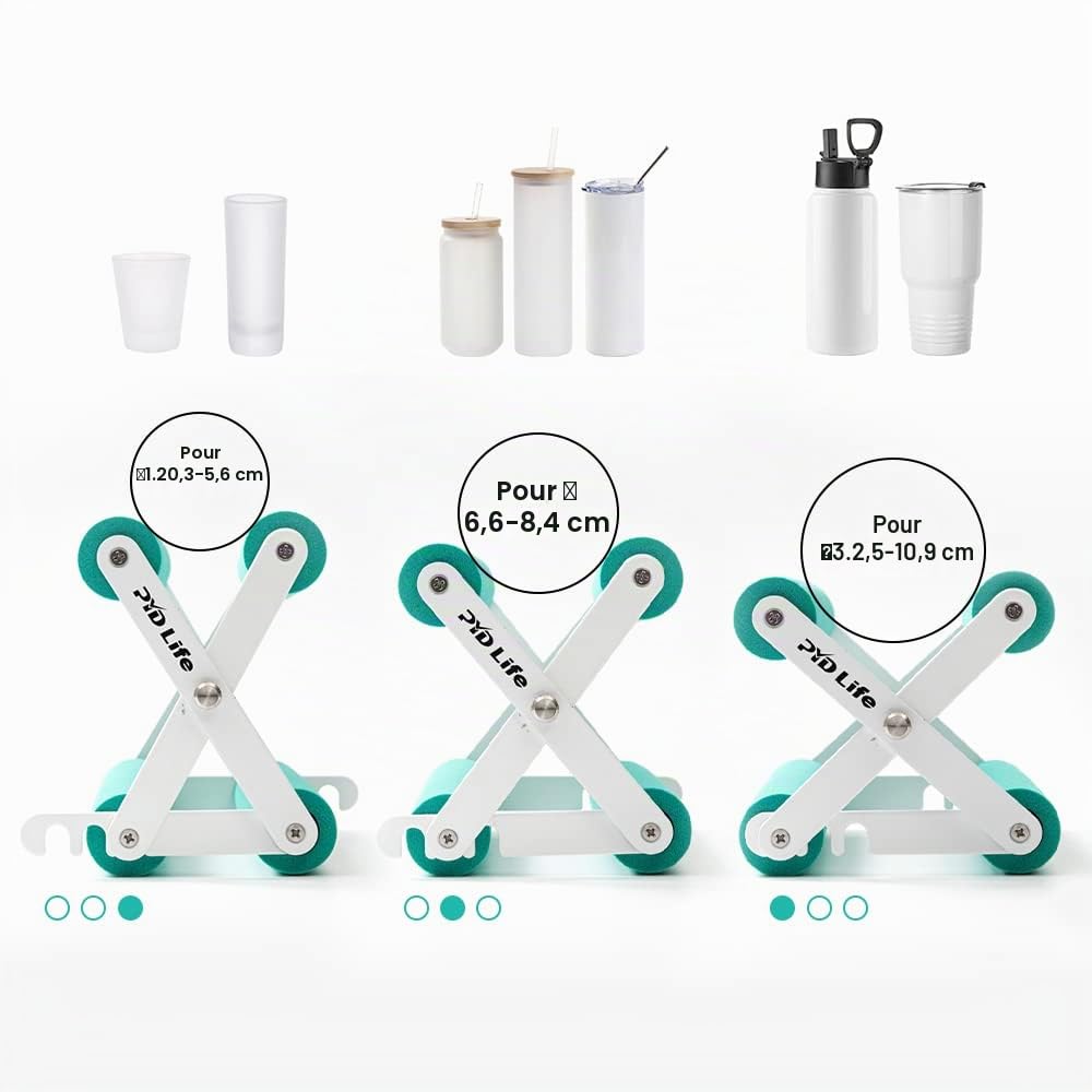 PYD Life Support de gobelet pour travaux manuels, application de vinyle, vert menthe avec mousse, dimensions 3 largeurs réglables pour gobelets, tasses, bouteilles, artisanat époxy