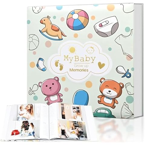 Baby Photo Album 4x6 200 Pocket with Writing Space, Cute Pattern Keepsake Gifts for Baby Boy Girl and New Parents Newborn Toddler Cover