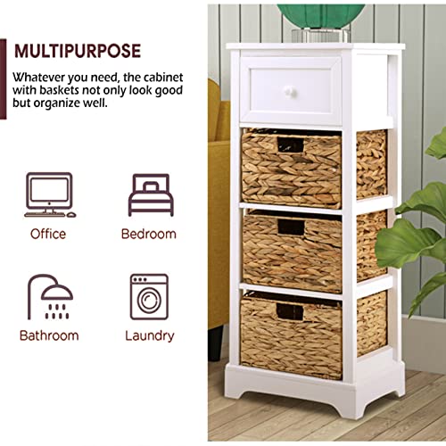 Phi Villa Storage Cabinet With Baskets, Farmhouse Accent Cabinet Narrow Cabinet With Shelves For Bathroom Entryway Rattan Cabinet With Drawer End Table/Beside Table White #TOP6