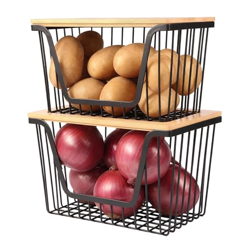 2 PACK Pantry Organizers and Storage Stackable Onion Potato Bins