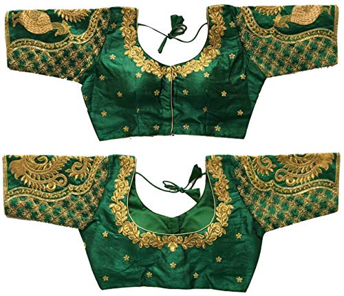 Anantdiva Women's Silk Blouse for Sarees - Indian Saree Blouse for Women Readymade Crop Top Choli Sari Blouse (Green)