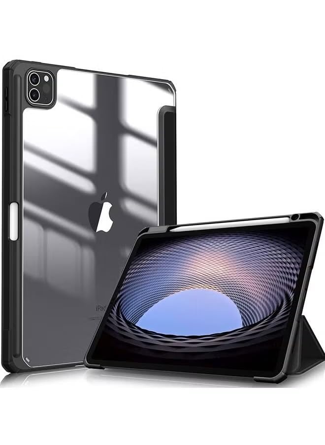 URBBKING Protective Case Cover For Apple iPad Pro 11 inch (2022/2021/2020/2018) Generation with Pencil Holder [Support Apple Pencil Charging and Touch ID] Clear Transparent Case Black