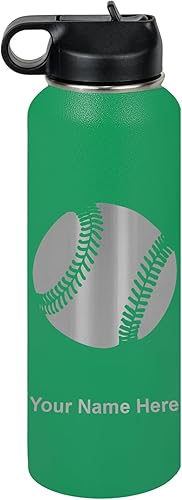 Vista 212 de LaserGram Botella de agua personalizada, pelota de béisbol, acero inoxidable de doble pared aislada al vacío con popote superior, regalo grabado
