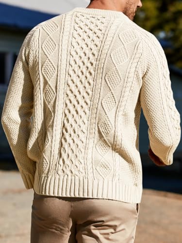 Runcati Mens Long Sleeve Cable Knit Pullover Sweater Fisherman Twist Patterned Crewneck Sweater3