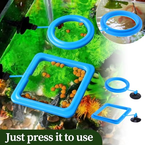 Image of 2 Pcs Fish Feeding Ring, Aquarium Feeding Ring Turtle Tank Accessories Automatic Square and Round Floating Food Feeder with Suction Cup for Betta Guppy Goldfish (Blue)
