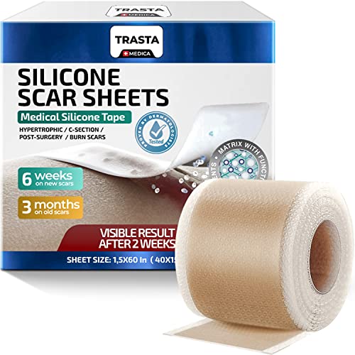 Image of TRASTA MEDICA Silicone Scar Sheets – Silicone Scar Tape for Scar Treatment, Reusable Scar Removal Sheets – (1.6"x60"), Silicone Scar Bandages for Burns, Surgery, Keloid, Acne, Tummy Tuck, C-Section