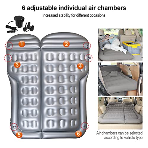 Vinteky Luftmatratze, Aufblasbare Auto Matratze Autobett mit elektrische Luftpumpe und 2 Kissen, Universelles Automatraze für Kofferraum & SUV, Camping/Reisen/Outdoor, 175cm x 130cm, Grau