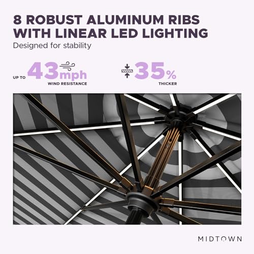 Image of Midtown Umbrellas LED Swilt - 9 Ft Solar LED Patio Umbrella, Matter Stripes