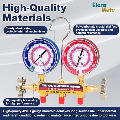 Image of 2026 Upgrade 42001 Test and Charging Manifold, for R-22 /R-404A /R-410A | HVAC Manifold Gauge Set with 3-1 /8 inch (80 mm) Color-Coded Gauges, A /C Manifold Gauges, 2-Valve, Manifold Only