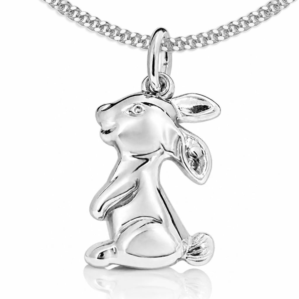CLEVER SCHMUCK-Set Argento Ciondolo a Forma di Coniglietto Seduto Lucida, tangibile lateralmente e Catena Viennagold 40 cm in Argento 925
