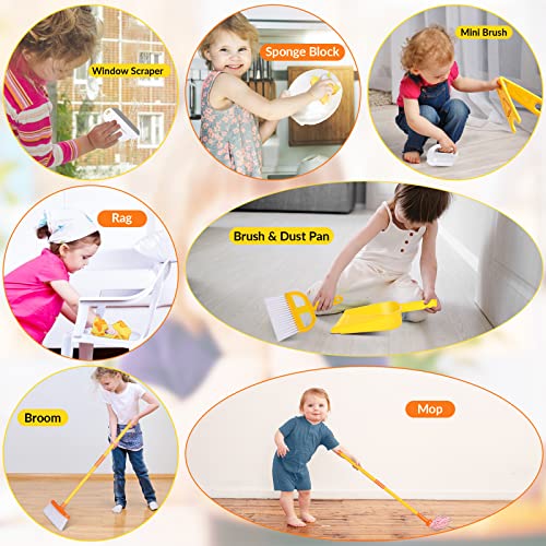 Midyb Kids Cleaning Set For Toddlers, 8 Piece Toy Cleaning Set Includes Broom, Mop, Brush, Dust Pan, Rag, Sponge, Scraper, Pretend Cleaning Toys Housekeeping Kit For Girls And Boys #TOP2