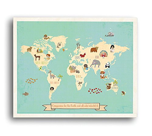 Global Compassion World Map 24x36 Inch Print, Children's Wall Art