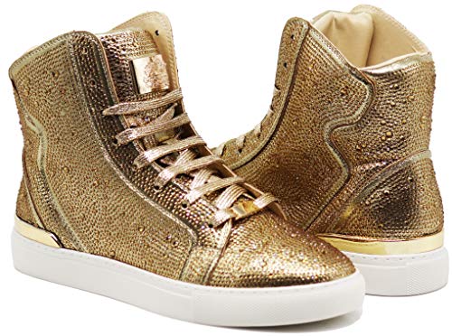 Image of Enzo Romeo Men's Fashion High Top Crystal Shimmer Rhinestone Blink Flat Sneakers Shoes