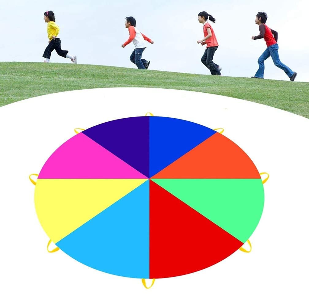 Gioco Paracadute Arcobaleno 8 Maniglie per Bambini Arcobaleno di Stoffa Oscillante con Un Diametro di 2M Giocattolo Paracadute Paracadute Colorato