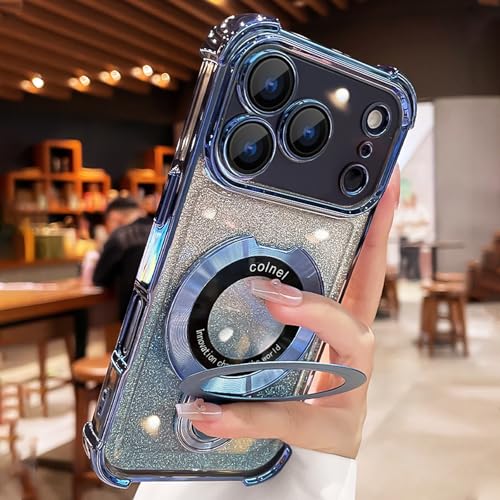 Coque iPhone 17 Pro Max anti-chute bleue avec flash magnétique pour objectif