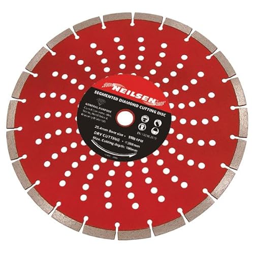 Neilsen CT5495 300mm Segmented Diamond Cutting Disc - 300 x 25.4mm | 22 Teeth | 100mm Cutting Depth | 5100rpm | Ideal for Concrete, Tiles, Stone, Masonry | Compatible with Neilsen CT5342
