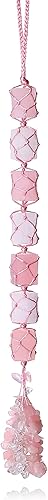 DUQGUHO Cristales curativos de cuarzo rosa hecho a mano adorno para colgar en la pared, piedras naturales de Reiki mate, decoración