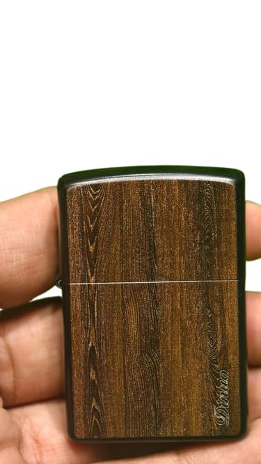 Wood Grain Finish Metal Cigarette Lighter | Refillable Butane Windproof Pocket Lighter | Vintage Wooden Texture | Portable Gift for Men & Women-picture-38