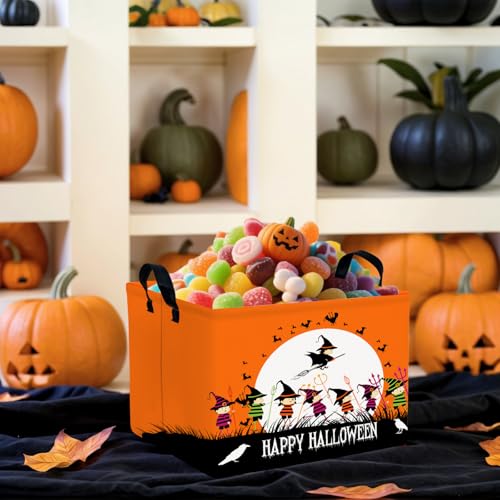 Image of Halloween Basket Gift Cute Pumpkin Ghost Parties Decor Kid Trick or Treat Basket for Boys and Girls Rectangular Storage Bin Box (Witch)