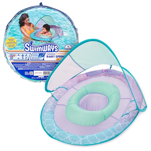 Swimways Baby Spring Float, Baby Pool Float with Canopy & UPF Protection, Swimming Pool Accessories for Kids 9-24 Months, Mermaid