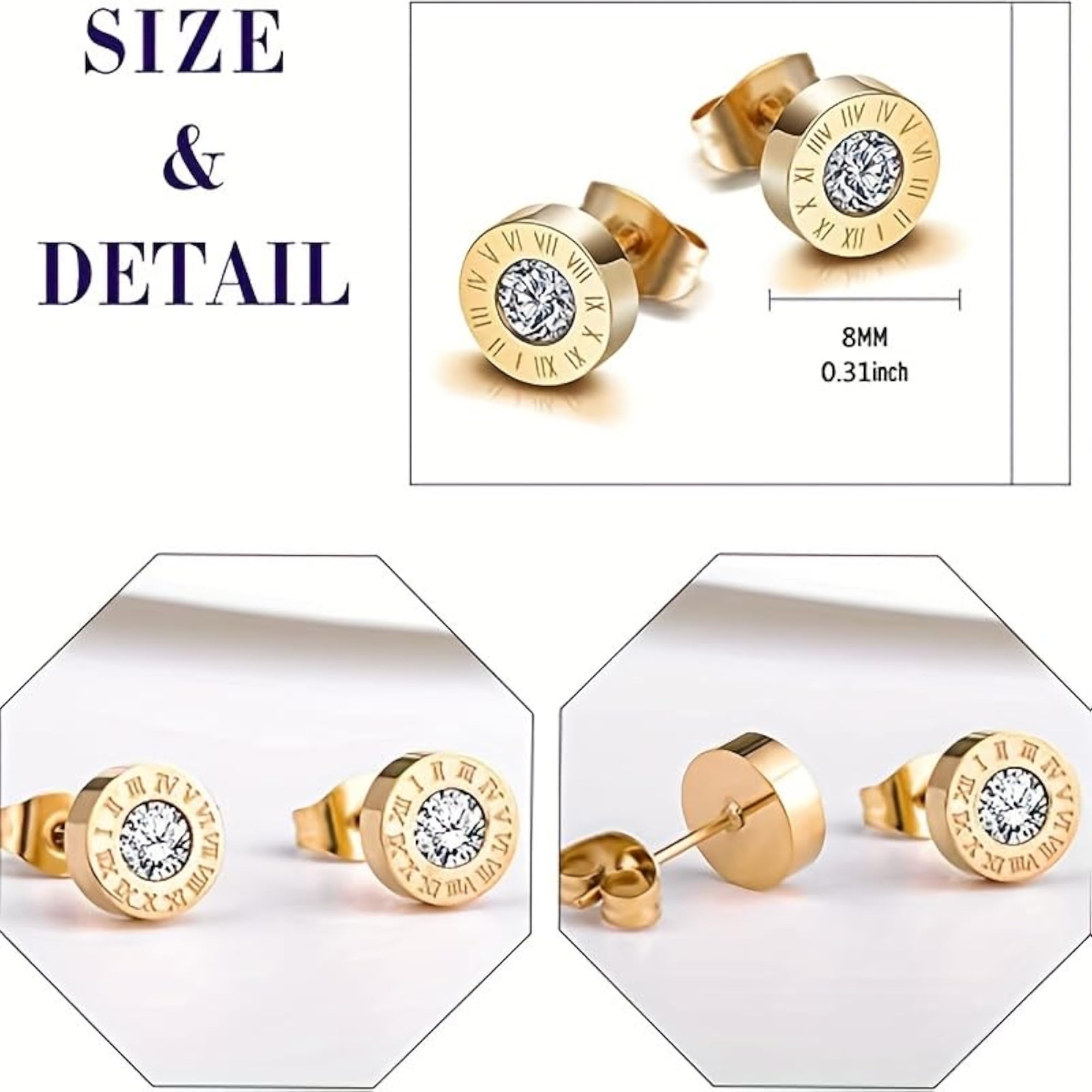 Crystal Stud Earrings Pushback Closure