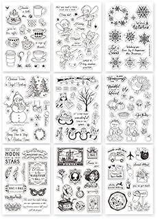 GLOBLELAND 9Pcs Winter Holiday Silicone Clear Stamps Animals Fairy Snowflake Transparent Stamp Seal for Cards Making DIY Scrapbooking Photo Card Album Decoration