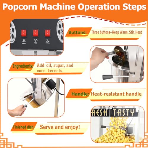 Image of Commercial Popcorn Machine With 40 OZ Kettle- Countertop Popcorn Machine for Theater Style, Stainless Steel, 3-Switch Control, for Business, School, Corporate, Institutional, Home Movie use, Black