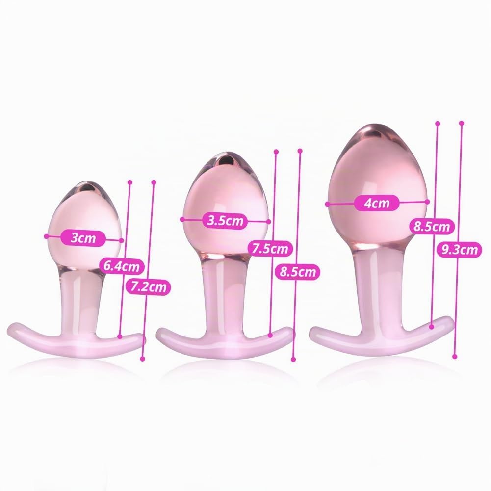 Conjunto de Plugs Anales de Cristal Roluck, 3 Piezas en Rosa de Diferentes Tamaños para Principiantes y Avanzados, Juguetes Sexuales para Mujeres, Hombres, Parejas y Solteros, Plugs Anales