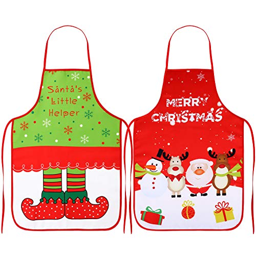 Qpout 2 Aventais de Natal, pai Natal rena boneco de neve feliz Natal festa cozinha avental de cozinha, para mulheres homens mãe esposa marido festa de Natal acessórios de disfarces