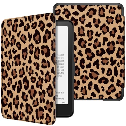 Image of Fintie Slim Case for 7 inch Kindle Paperwhite 12th Gen 2024 & Kindle Colorsoft | Lightweight PU Leather Hard Back Shell Cover, Magnetic Closure, Auto Wake /Sleep, for Kindle Paperwhite 2024, Brown Leopard