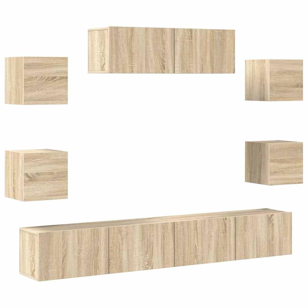 Set di 7 mobili TV a parete in rovere Sonoma