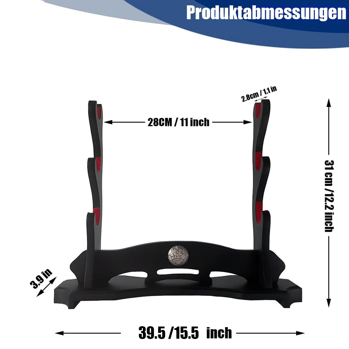 3-stöckiger Samurai-Schwertständer 3 Tier Katana Stand, Samurai Schwert Halter, schwarzes Schwert Berg, große Größe Schwert Stand, Schwert Display für Cosplay Blade Rack.