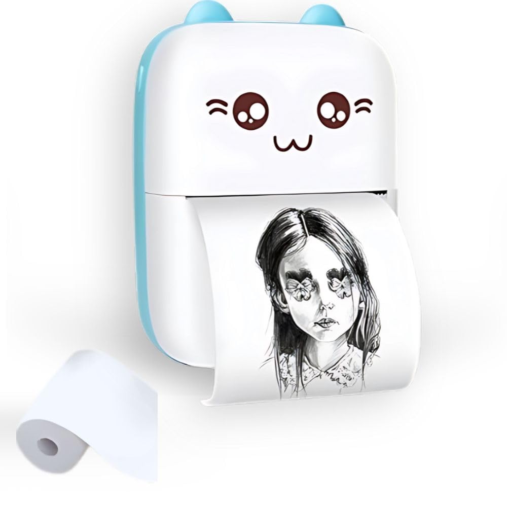 Toy Imagine Mini Portable Thermal Printer – Bluetooth Wireless Photo & Label Printer for Kids with 1 Paper Roll – 57mm Black & White Pocket Printer for Mobile, School, Stickers (Assorted)