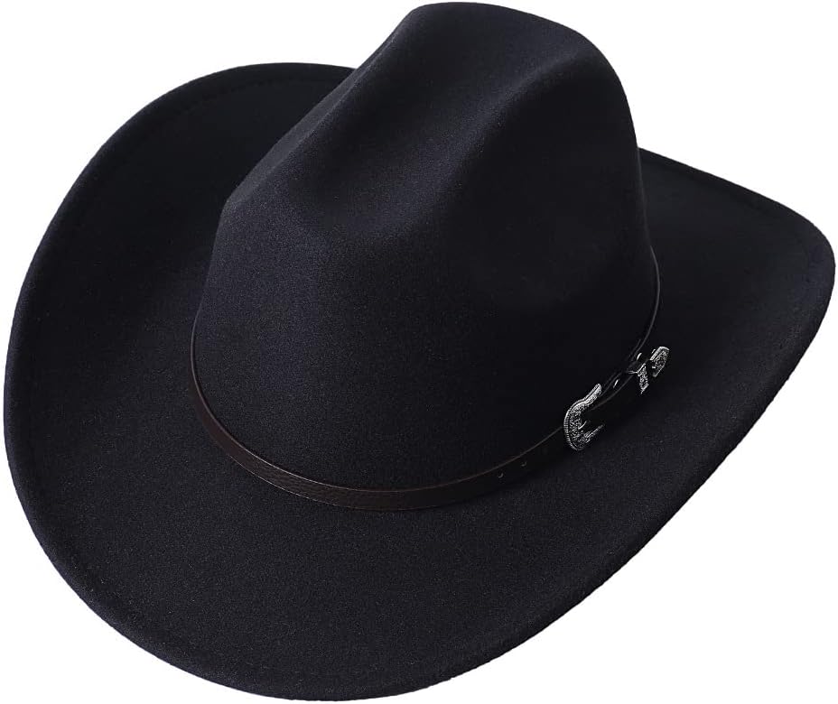 Men Women Wide Brim Western Cowboy Cowgirl Hats with Buckle Belt