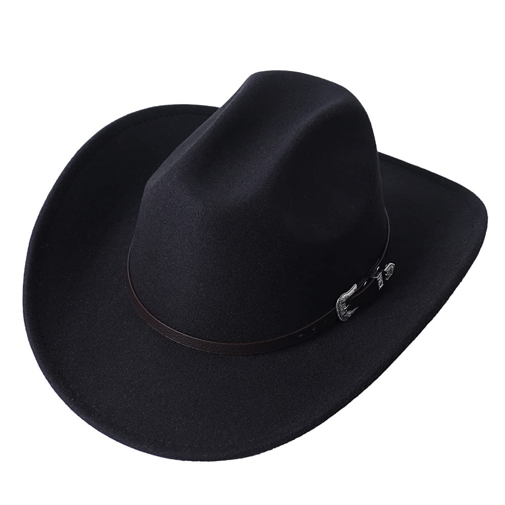 Men Women Wide Brim Western Cowboy Cowgirl Hats with Buckle Belt