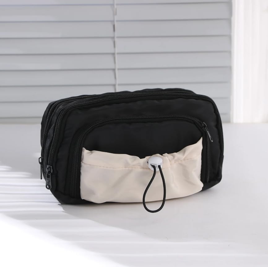 Image of Canvas School Bag Pencil Case, 3 Layer 6 Compartment Large Capacity, Aesthetic Pencil Pouch for Stationary, Cute Stationery for Kids, Pencil Case for Girls & Boys (Dori-Black)