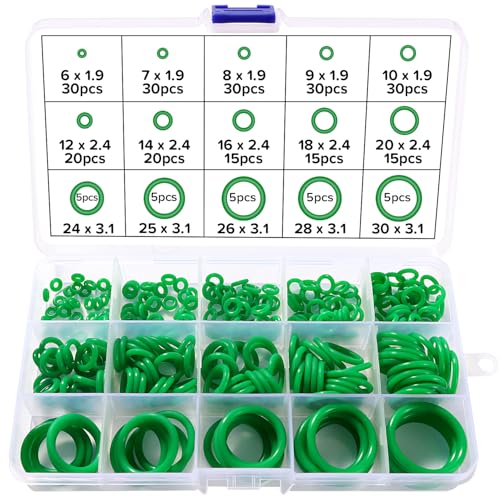 Lyeteung 260 Pièces 15 Tailles Kit O Ring Joints D'étanchéité, Assortiment Joint Torique en Silicone, Vert
