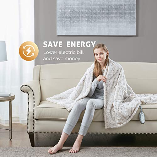 Hyde Lane Sherpa Electric Throw Blanket | Premium Snow Leopard 60x70 Oversized Plush Heating Blanket | Extra Cozy & Soft | 3 Heat Settings | Auto-Shutoff | Machine Washable