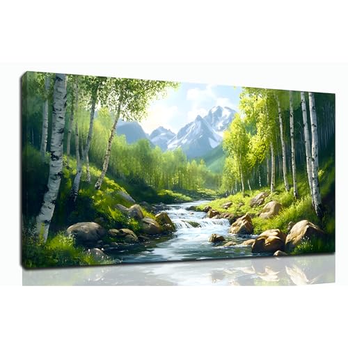 SSNEEKNDG Green Forest Large Wall Art for Living Room Tree Pictures Landscape Mountain Artwork for Bedroom Office Kitchen Canvas Prints 20"x40"