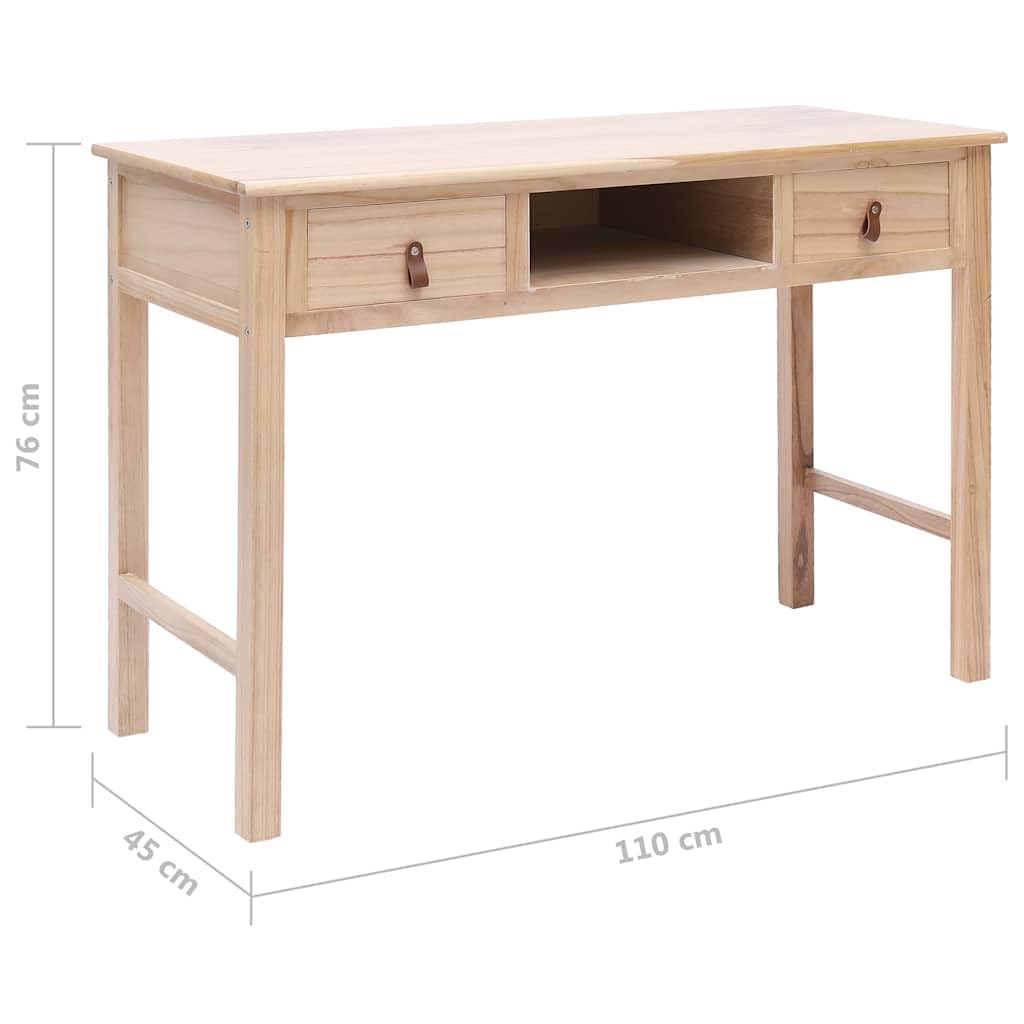 Scrivania in legno naturale, 110 x 45 x 76 cm, con 2 cassetti e scomparto