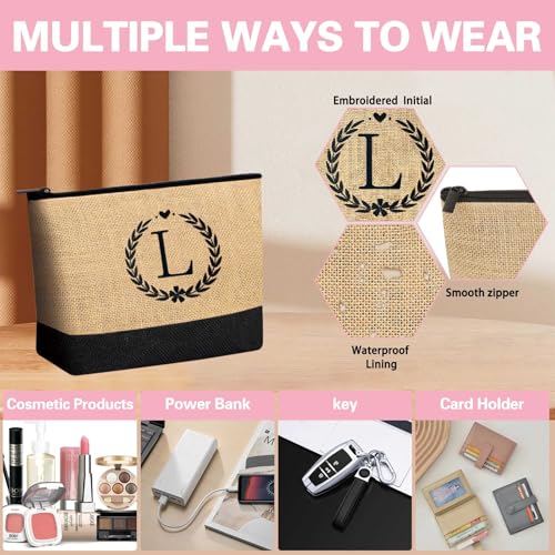 Image of GhvyenntteS Personalized Tote Bags for Women - Initial Jute Tote Bag & Makeup Bag, Birthday Gifts for Women Bridal Wife Mom Grandma Teacher Friend