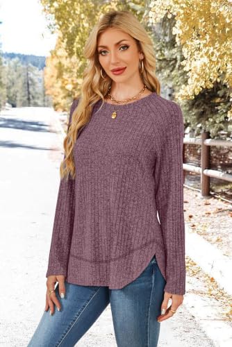 Image of WIHOLL Long Sleeve Shirts for Women Fall Sweaters Lightweight Trendy Tops