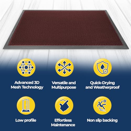 Image of Muddy Mat Mesh Quick-Dry Door Mat - Heavy-Duty, Sand & Dirt Trapper for Outdoor & Indoor, Ideal for Entrance, Mudrooms, Patios & Garages, Low-Profile, Non-Slip, Washable - Red 17 inchx30 inchx0.4 inch