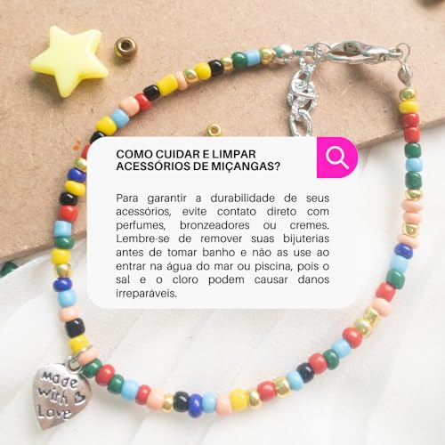 Kit Maleta Urso 1500 Peças Miçangas Pulseiras Colar Braceletes e Brincos (Urso letras brancas com co