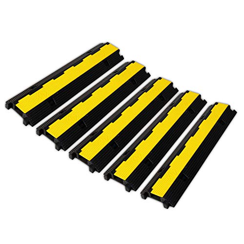 F COME 5 Pack Rubber Cable Ramp Hose Cable Protector Ramp 1 Channel 22000Lbs Load Capacity Traffic Speed Bump Wires Power Lines Extension Cord Cover for Indoor Outdoor