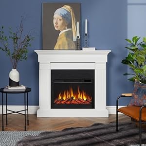Real Flame Crawford Slim 48" Indoor Electric Fireplace with Mantel for Living Room or Bedroom, Replaceable Fireplace Insert Heater, Realistic Log and Flame Effect, Remote Control, Timer, White Real Flame Crawford Slim 48 Indoor Electric Fireplace with Mantel for Living Room or Bedroom Replaceable Fireplace Insert Heater Realistic Log and Flame Effect Remote Control Timer White